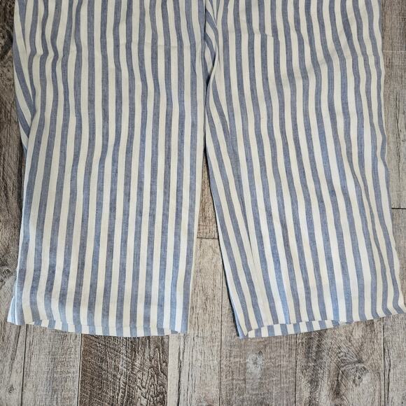 Vince Camuto Linen Jumpsuit Size 10 Striped Cap Sleeve Belted Pockets Beach Blue - Picture 10 of 14